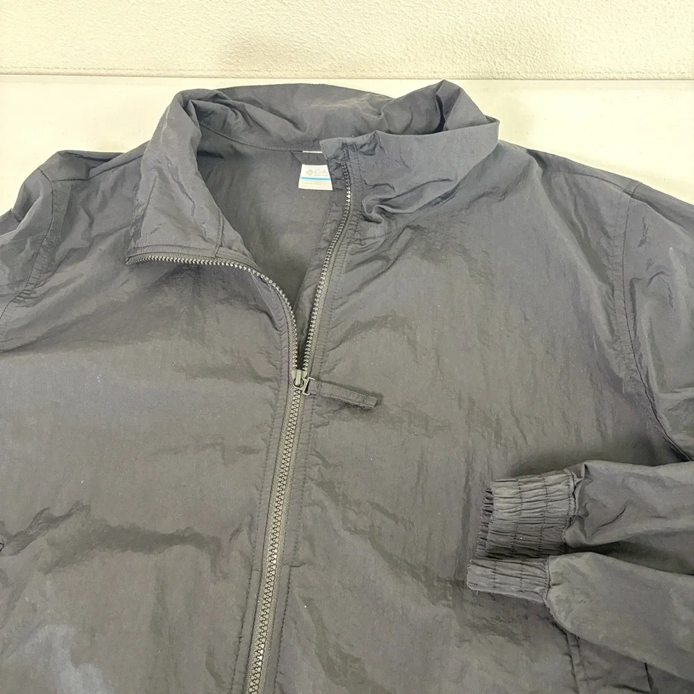 Columbia Windbreaker Jacket Womens 2X Black Full Zip Nylon Lightweight WW2428